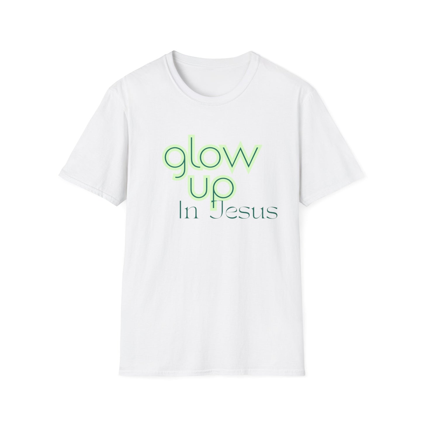 Glow Up In Jesus Unisex Softstyle T-Shirt - Inspirational Faith Tee