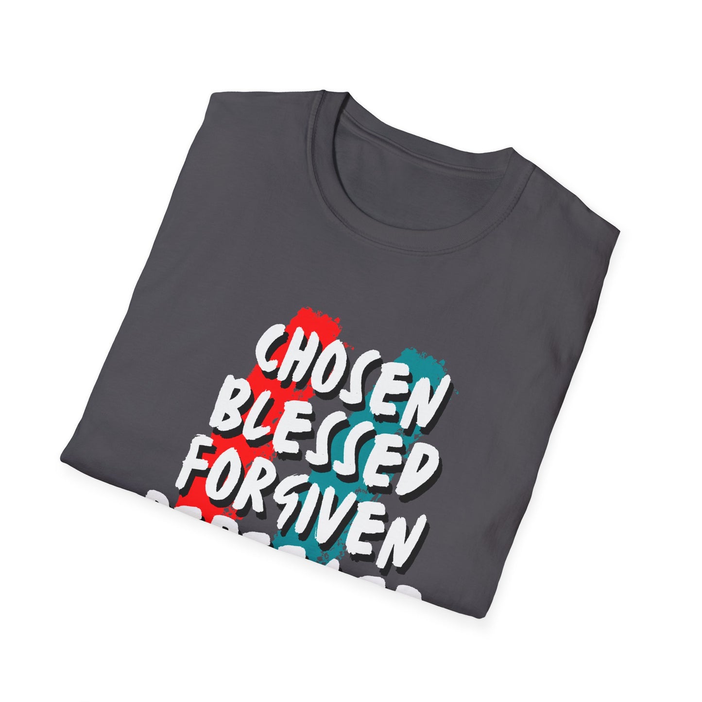 Chosen Blessed Forgiven Redeemed T-Shirt - Unisex Softstyle Tee for Faith and Inspiration