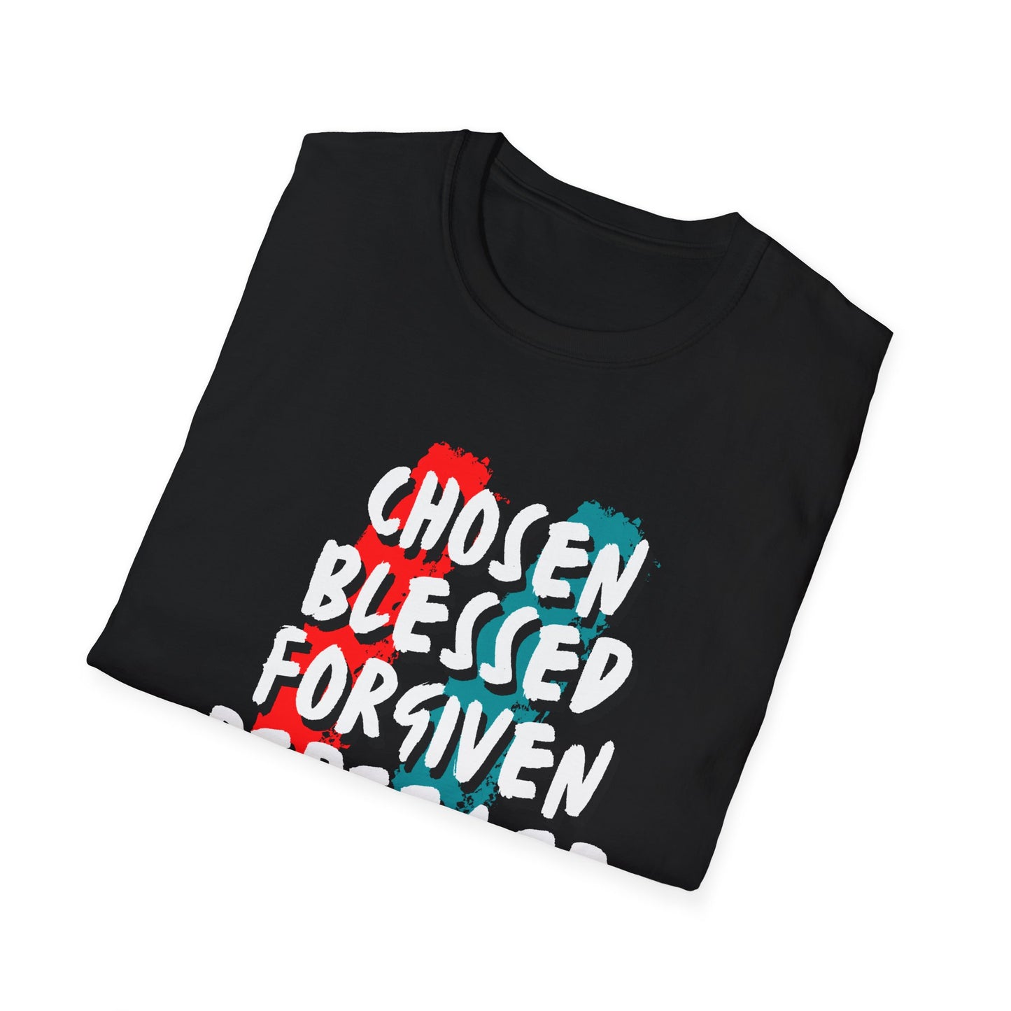 Chosen Blessed Forgiven Redeemed T-Shirt - Unisex Softstyle Tee for Faith and Inspiration