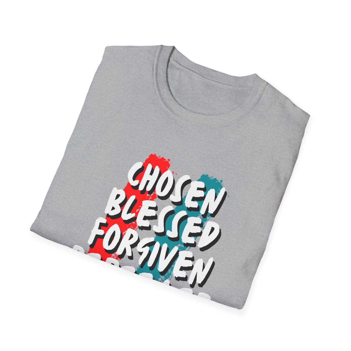 Chosen Blessed Forgiven Redeemed T-Shirt - Unisex Softstyle Tee for Faith and Inspiration