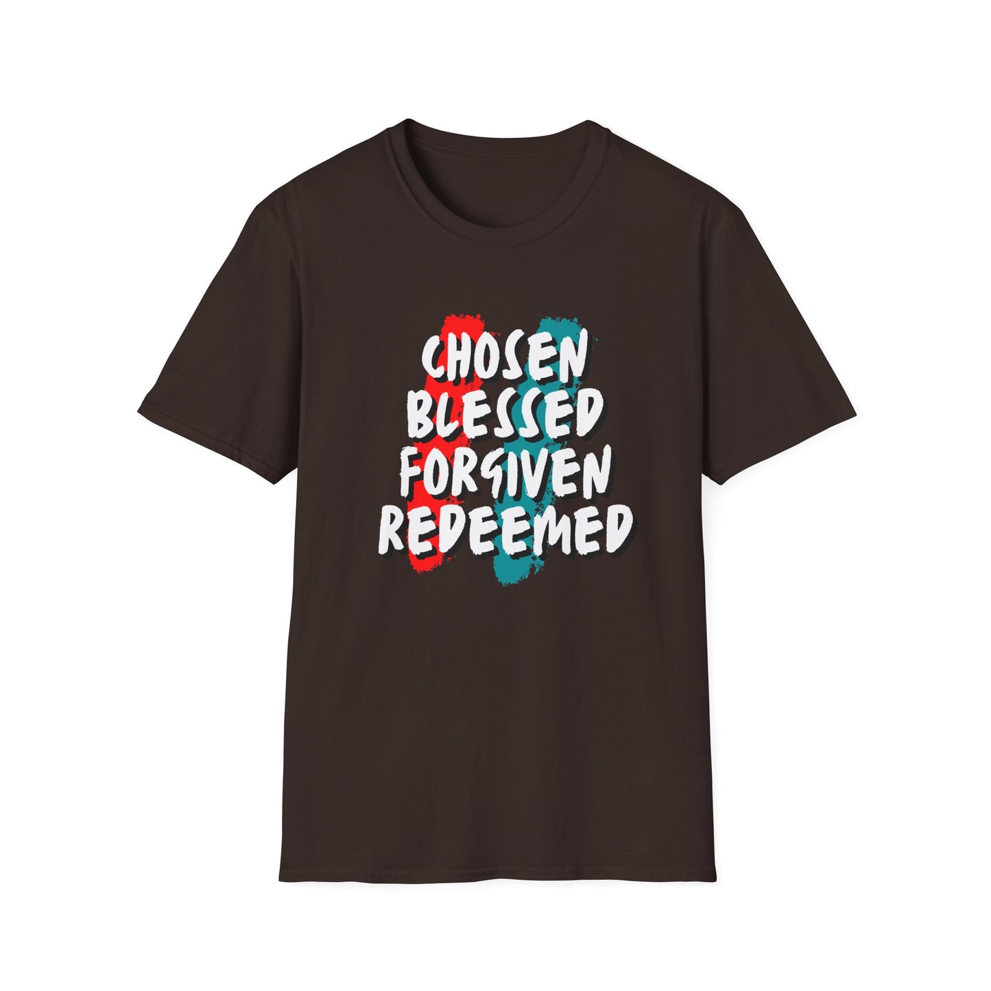 Chosen Blessed Forgiven Redeemed T-Shirt - Unisex Softstyle Tee for Faith and Inspiration