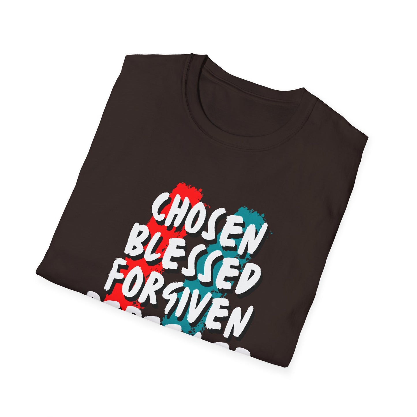 Chosen Blessed Forgiven Redeemed T-Shirt - Unisex Softstyle Tee for Faith and Inspiration
