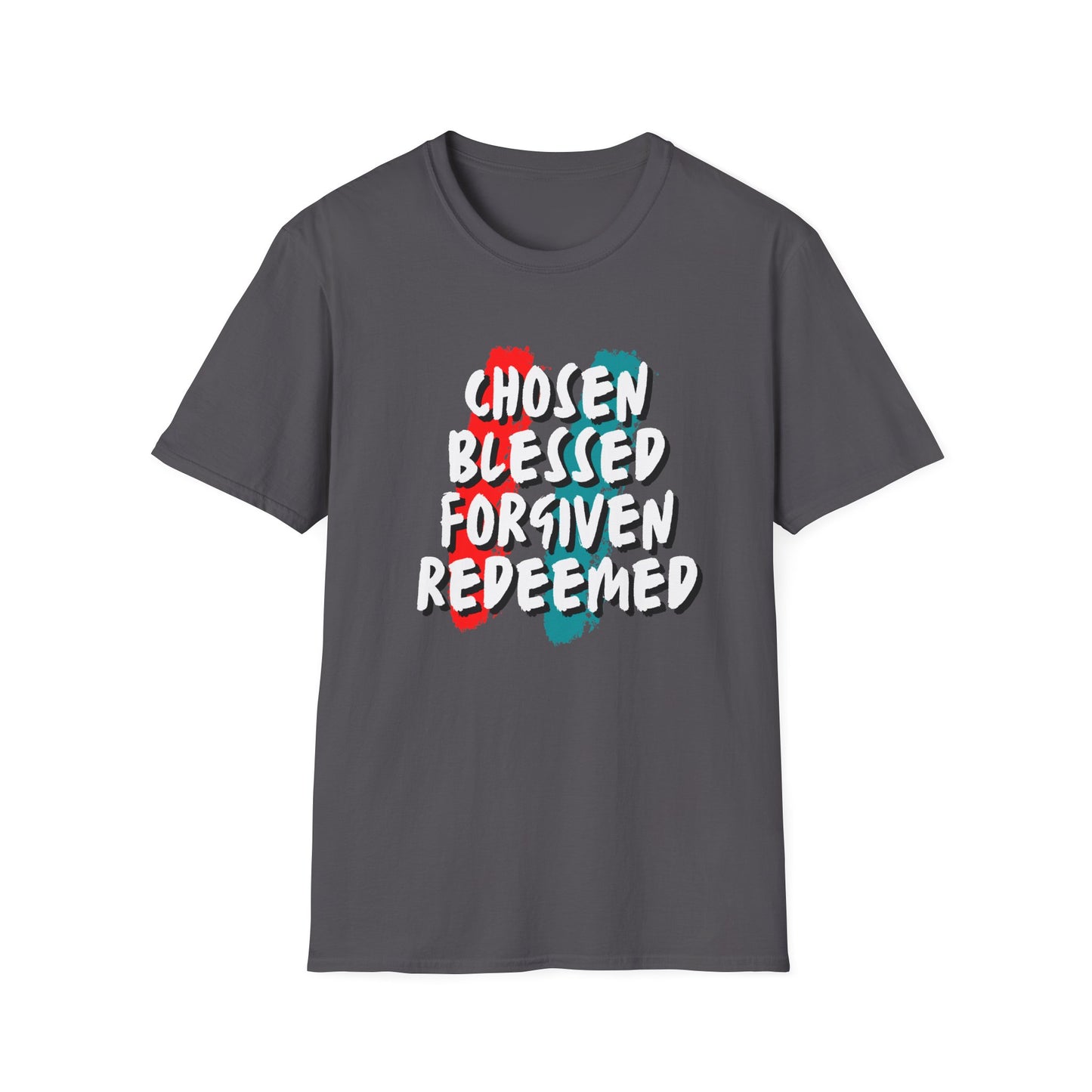 Chosen Blessed Forgiven Redeemed T-Shirt - Unisex Softstyle Tee for Faith and Inspiration