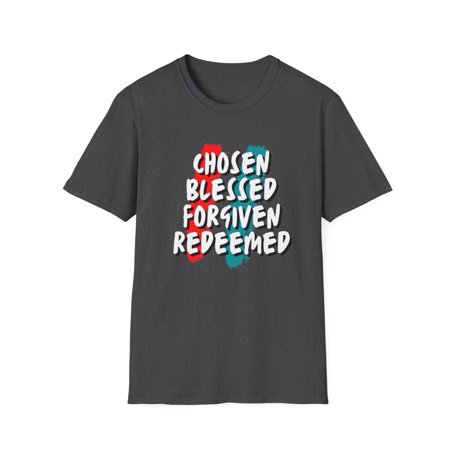 Chosen Blessed Forgiven Redeemed T-Shirt - Unisex Softstyle Tee for Faith and Inspiration