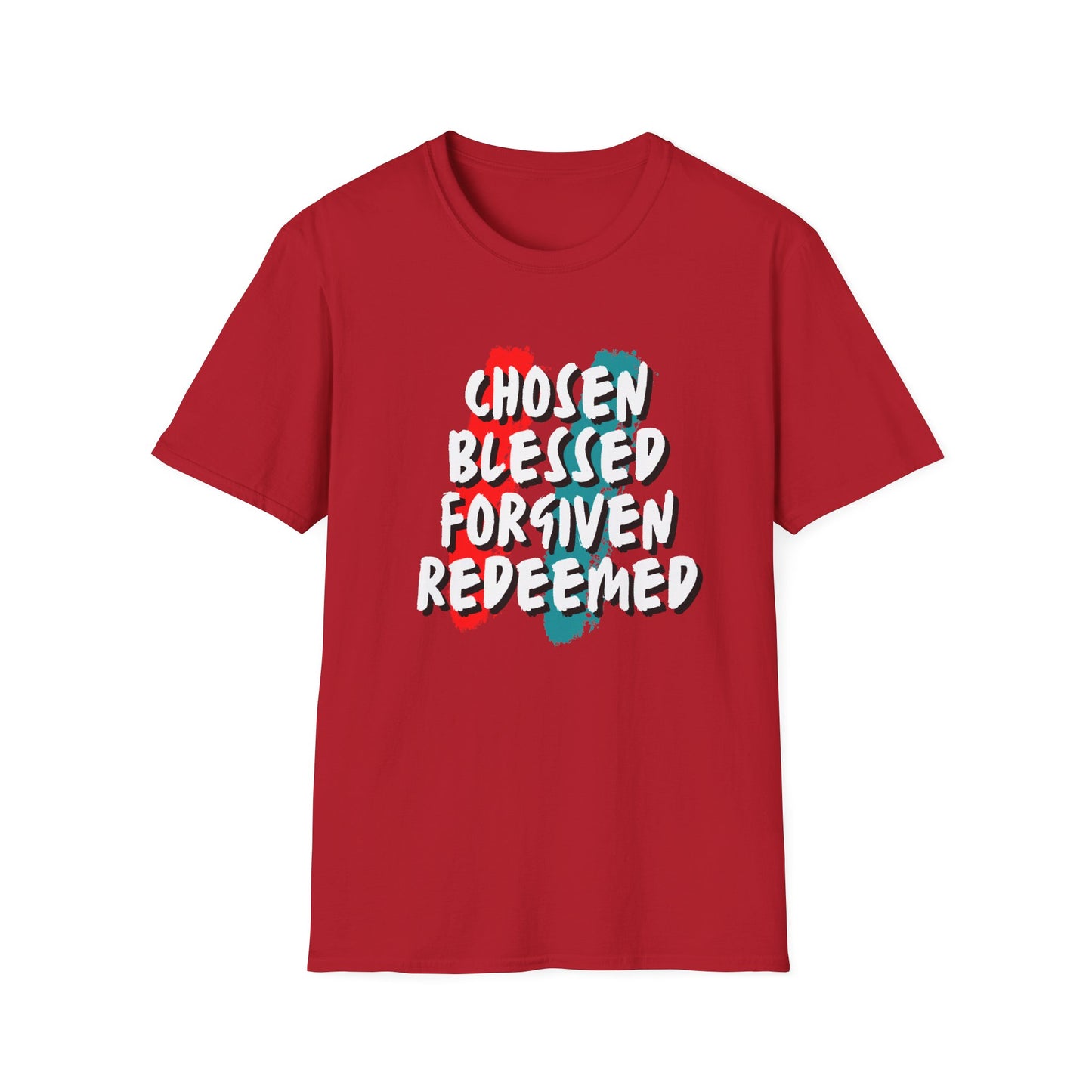 Chosen Blessed Forgiven Redeemed T-Shirt - Unisex Softstyle Tee for Faith and Inspiration