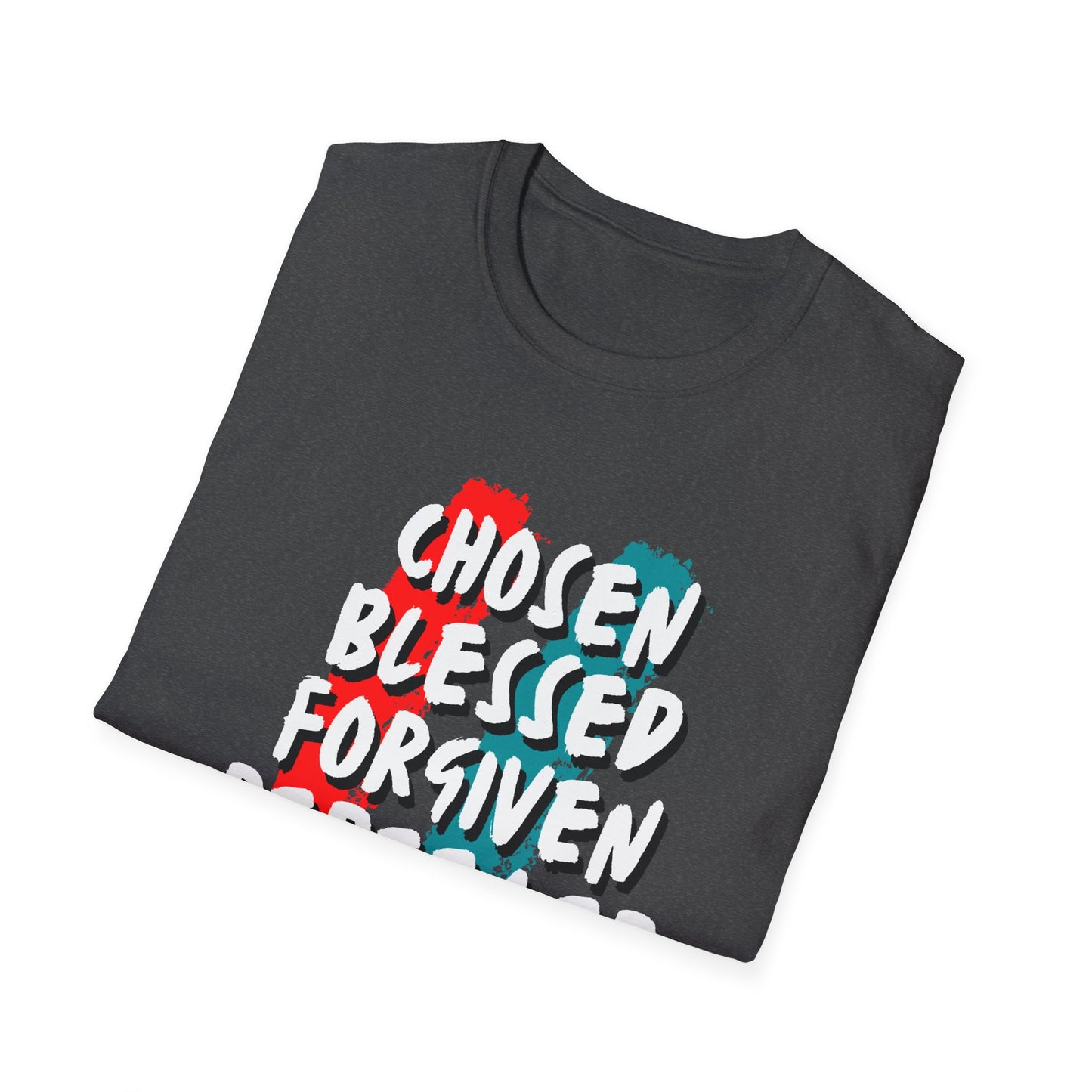 Chosen Blessed Forgiven Redeemed T-Shirt - Unisex Softstyle Tee for Faith and Inspiration