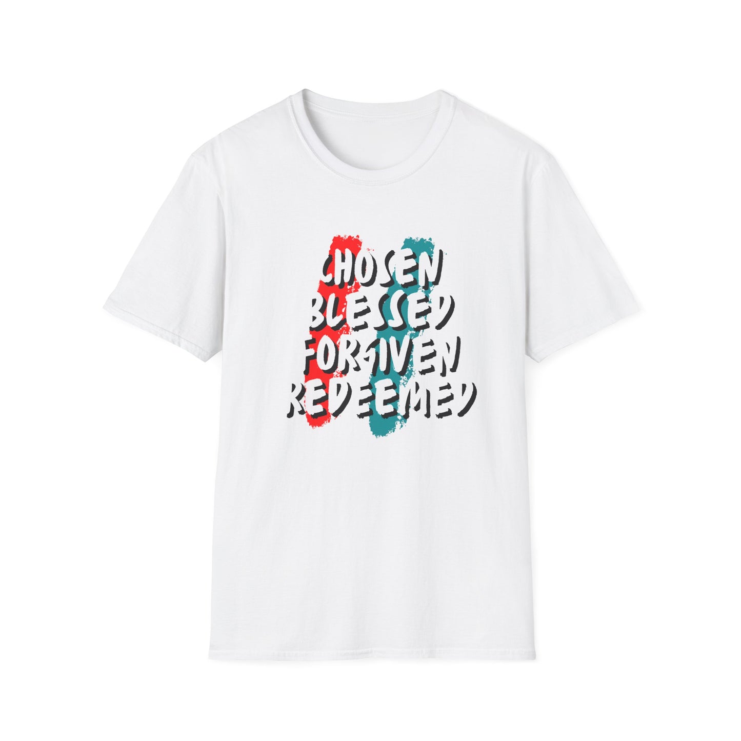 Chosen Blessed Forgiven Redeemed T-Shirt - Unisex Softstyle Tee for Faith and Inspiration